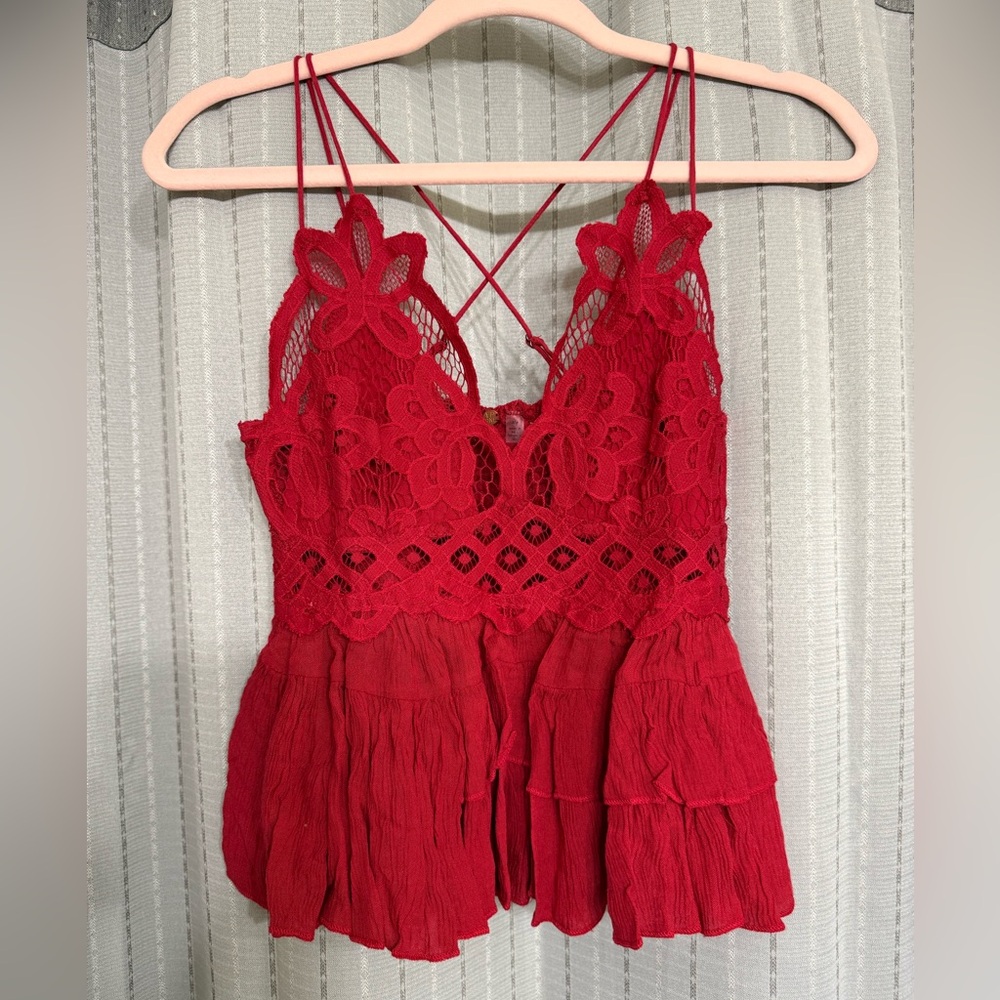 Elegant Red Lace Women's Blouse